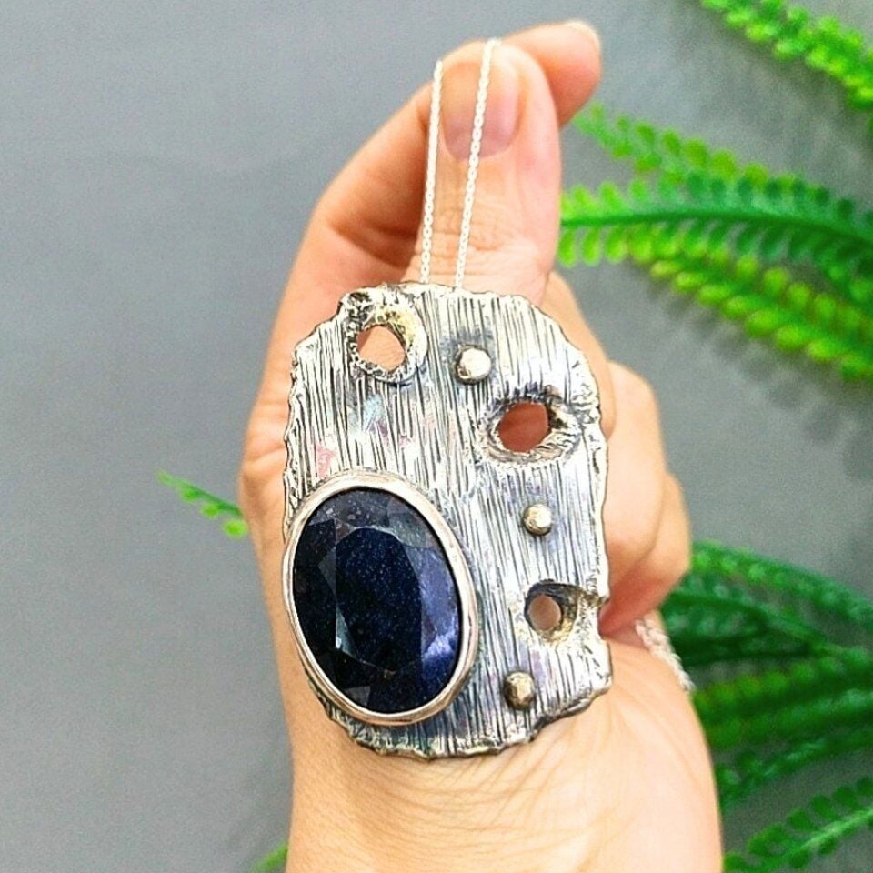 Doğal Safir Taşı Özel Tasarım Kolye – TSR1344