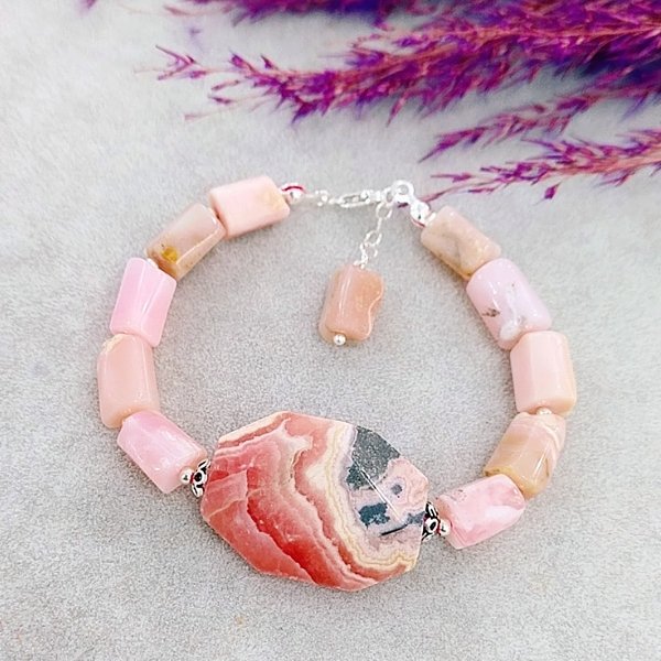 Rodokrozit & Pembe Opal Doğaltaş Bileklik