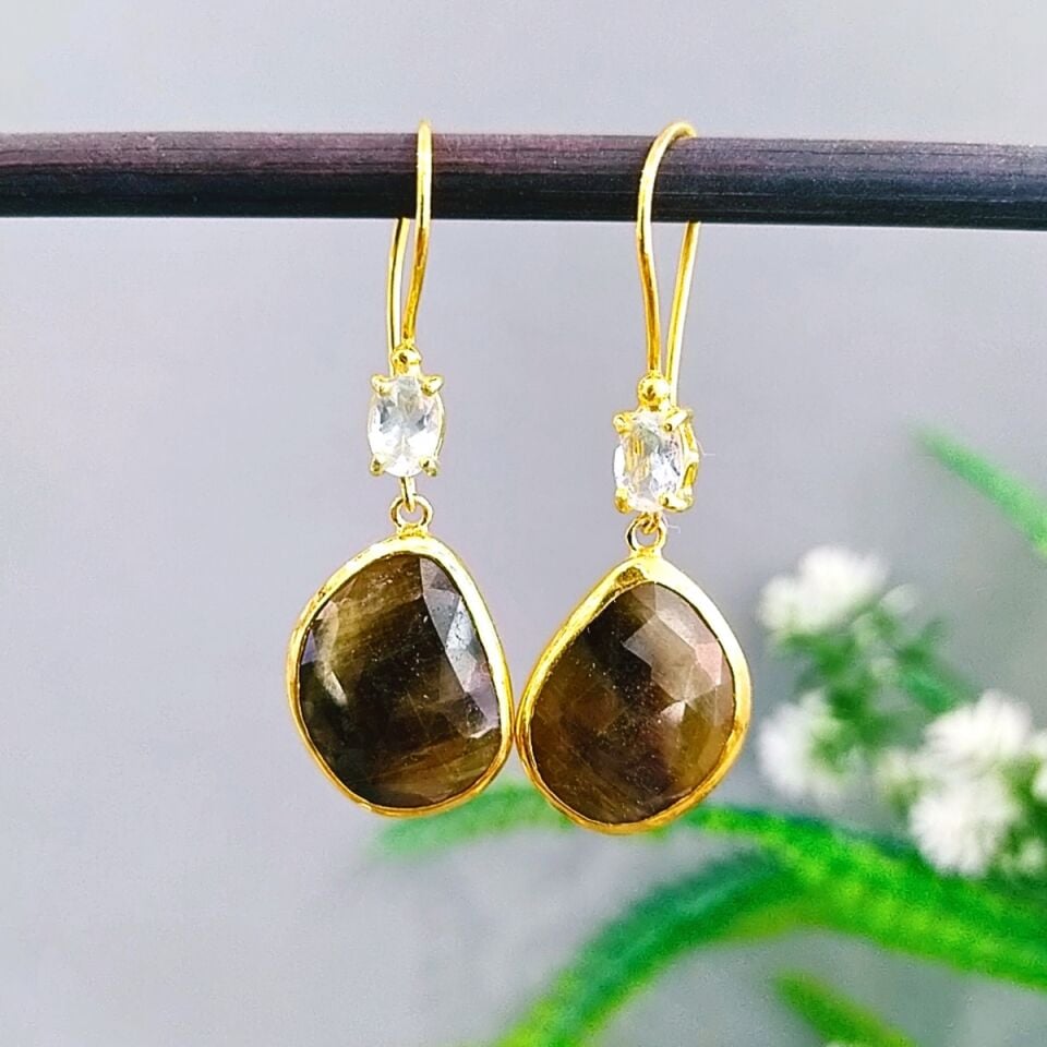 Safir Topaz Taşı Özel Tasarım Küpe