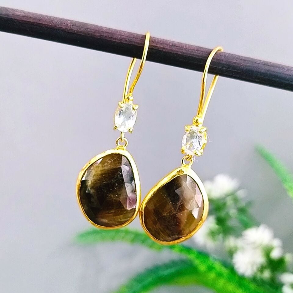 Safir Topaz Taşı Özel Tasarım Küpe
