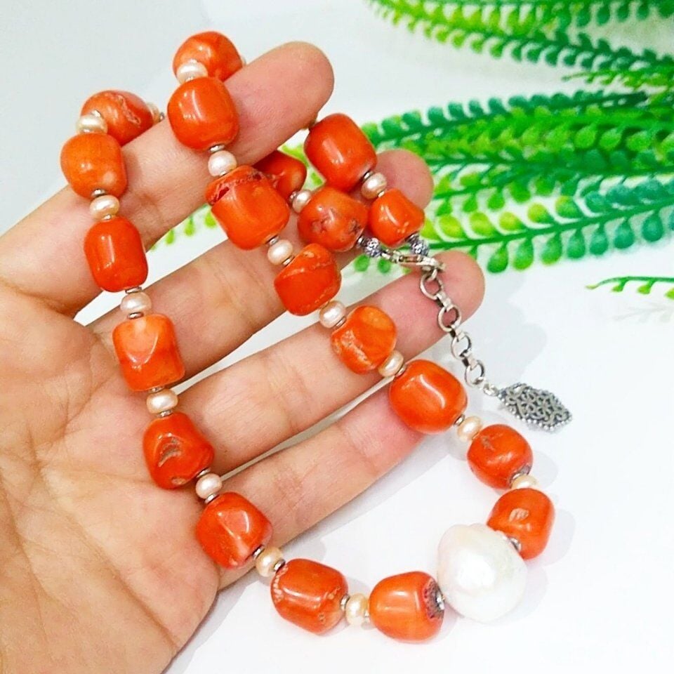 Mercan ve Barok İnci Doğal Taş Kolye - DKLY309