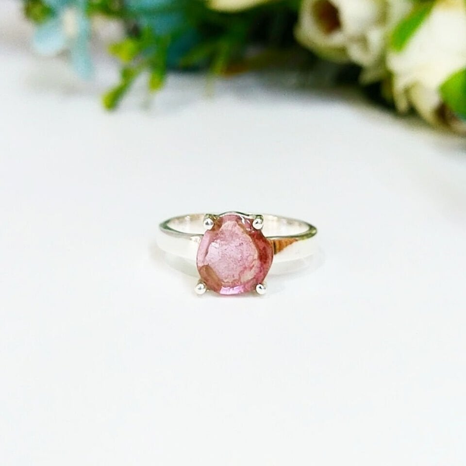 Watermelon Tourmaline Natural Stone Ring - OTS1132
