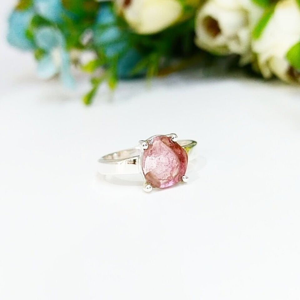 Watermelon Tourmaline Natural Stone Ring - OTS1132