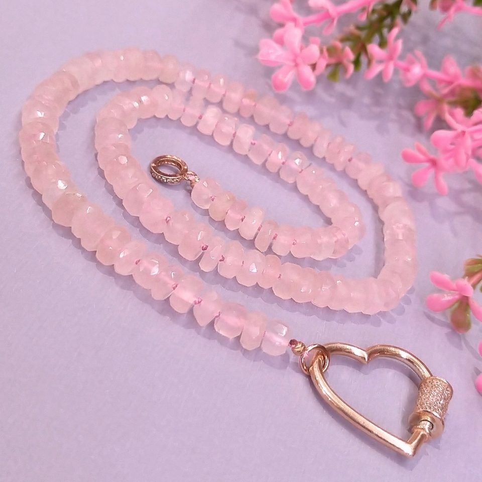 Pembe Kuvars Özel Tasarım Doğal Taş Kolye