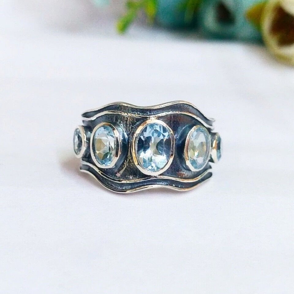 Mavi Topaz Özel Tasarım Yüzük - OTS1133