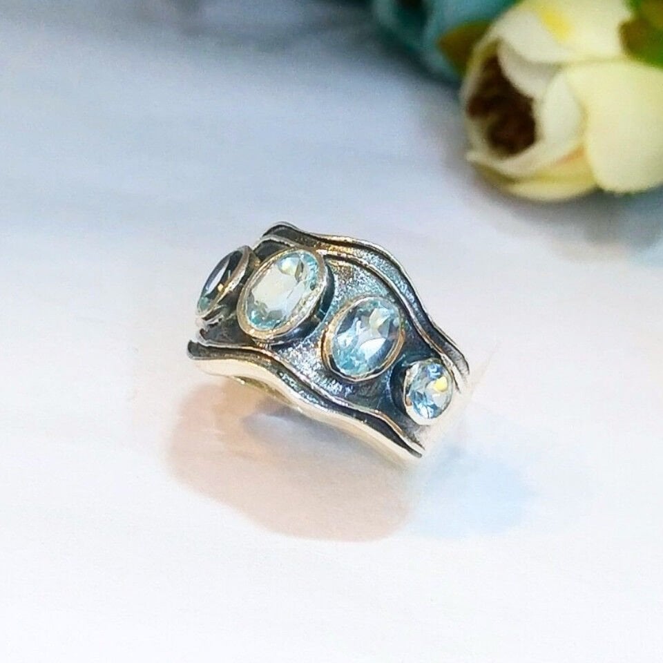 Mavi Topaz Özel Tasarım Yüzük - OTS1133