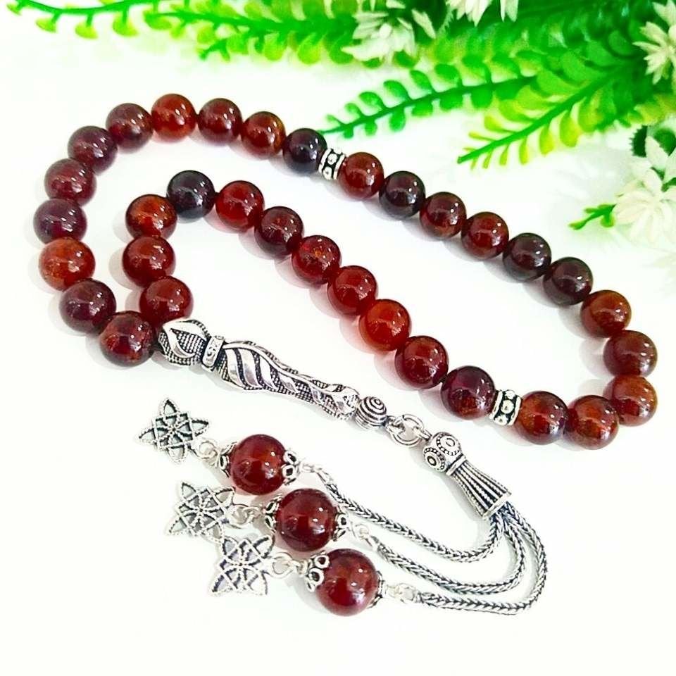 Hessonit Garnet 8mm Doğal Taş Tesbih