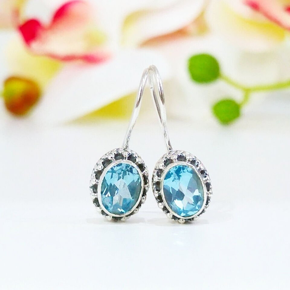Mavi Topaz Özel Tasarım Küpe - KP957