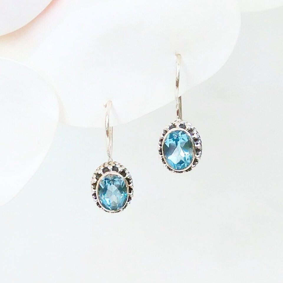 Mavi Topaz Özel Tasarım Küpe - KP957