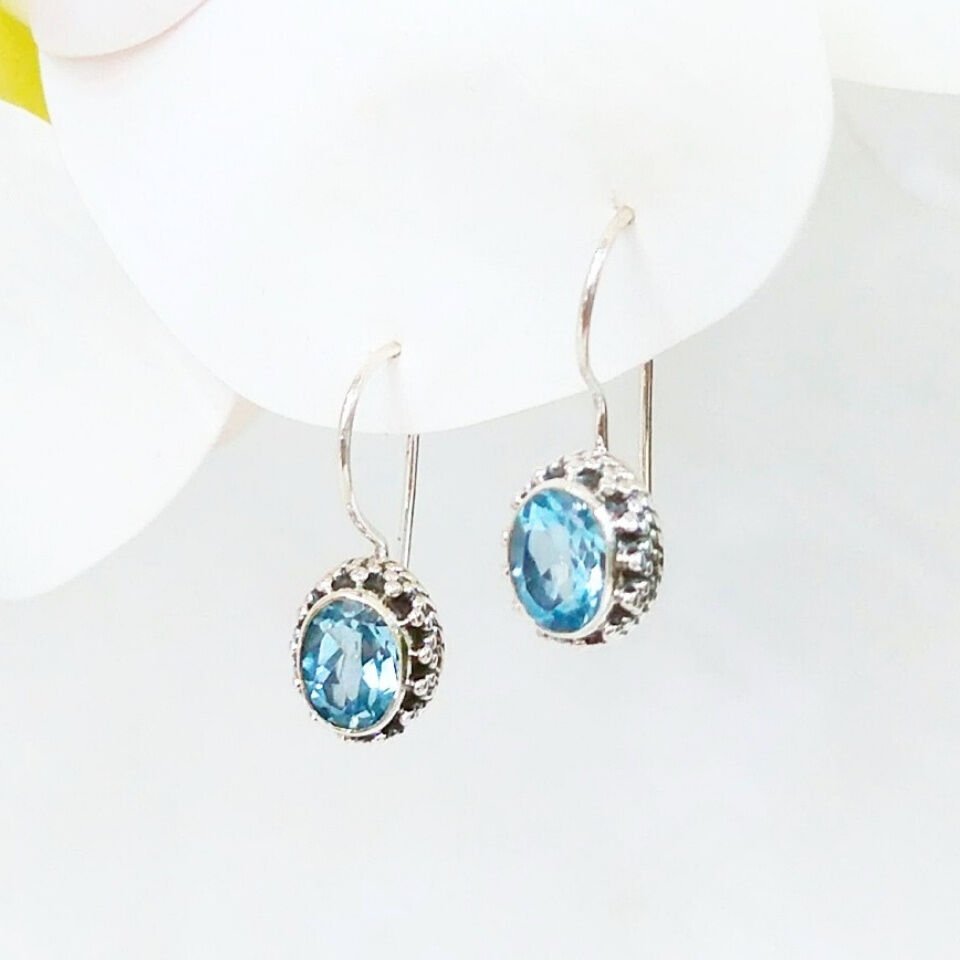 Mavi Topaz Özel Tasarım Küpe - KP957