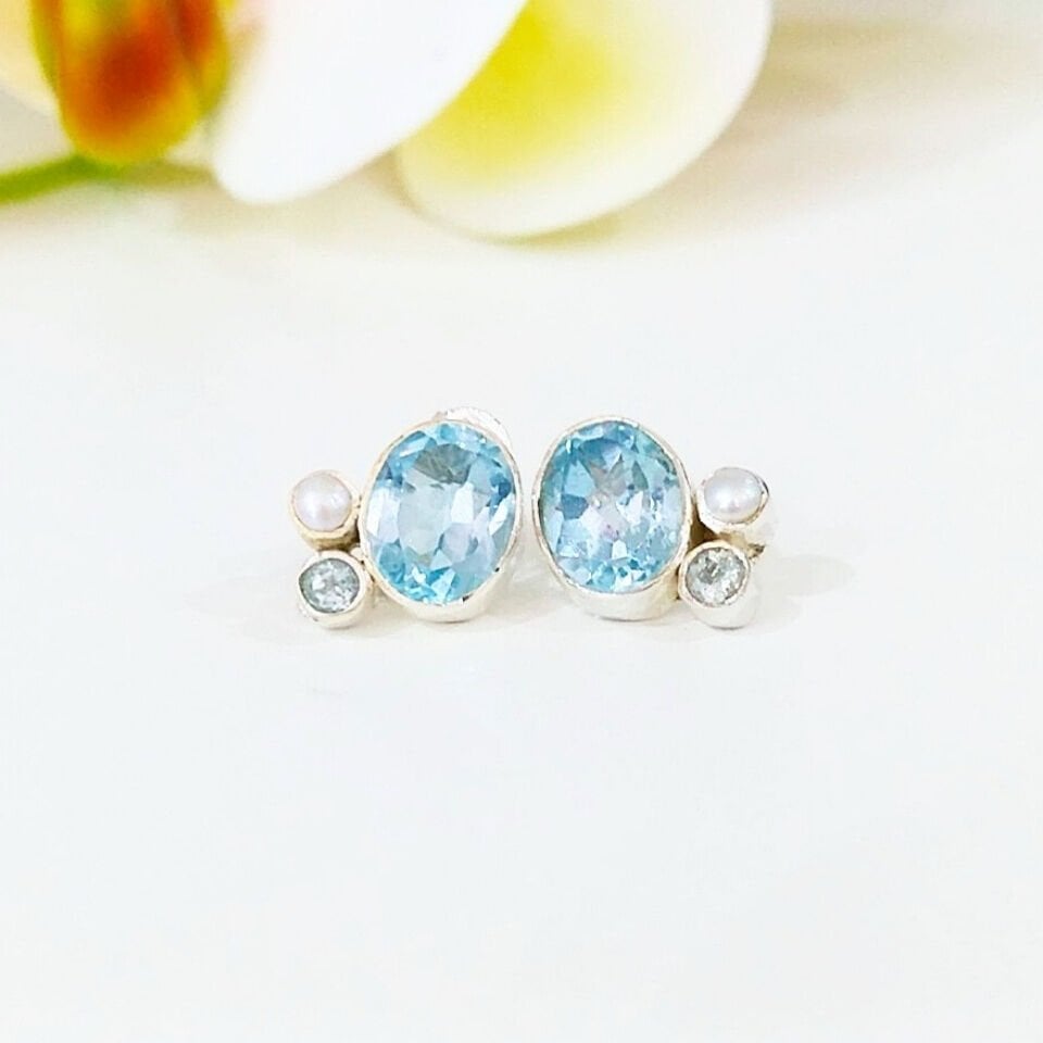 Mavi Topaz Özel Tasarım Küpe - KP961