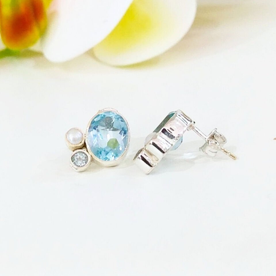 Mavi Topaz Özel Tasarım Küpe - KP961