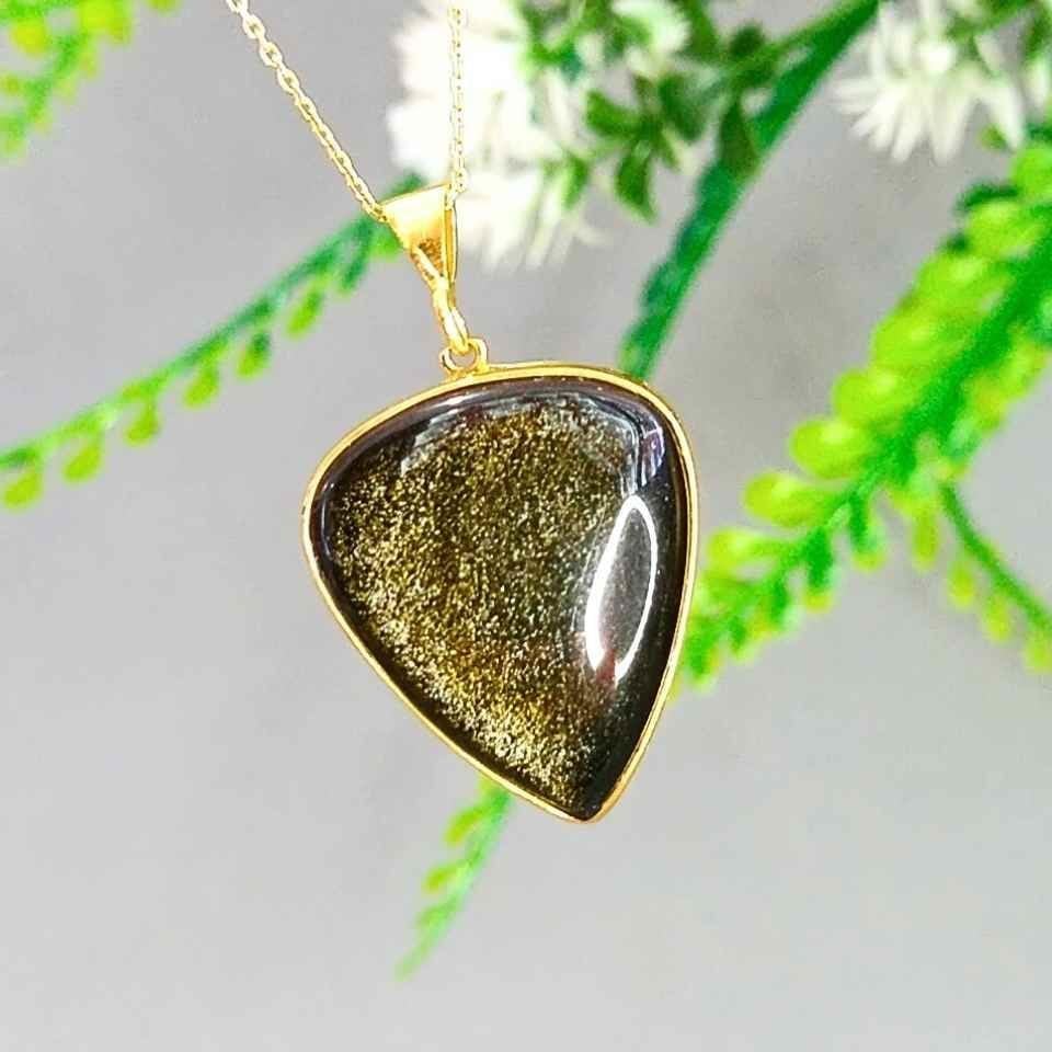 Gold Obsidyen Taşı Kolye O02