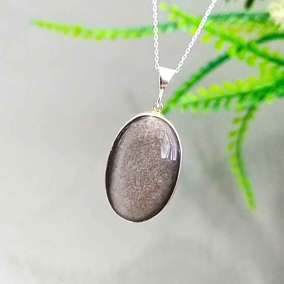Silver Obsidian Stone Necklace O06
