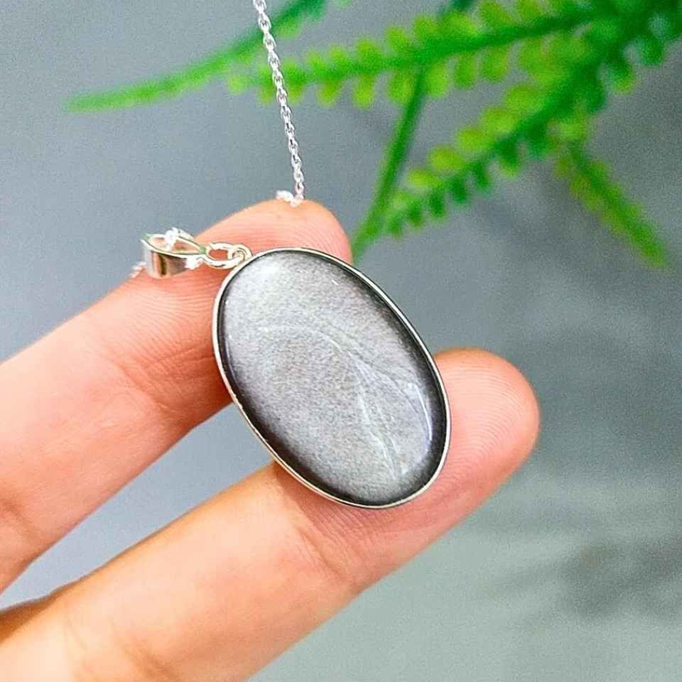 Silver Obsidyen Taşı Kolye O06
