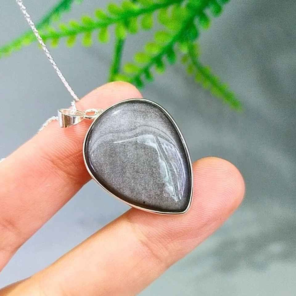 Silver Obsidyen Taşı Kolye O07
