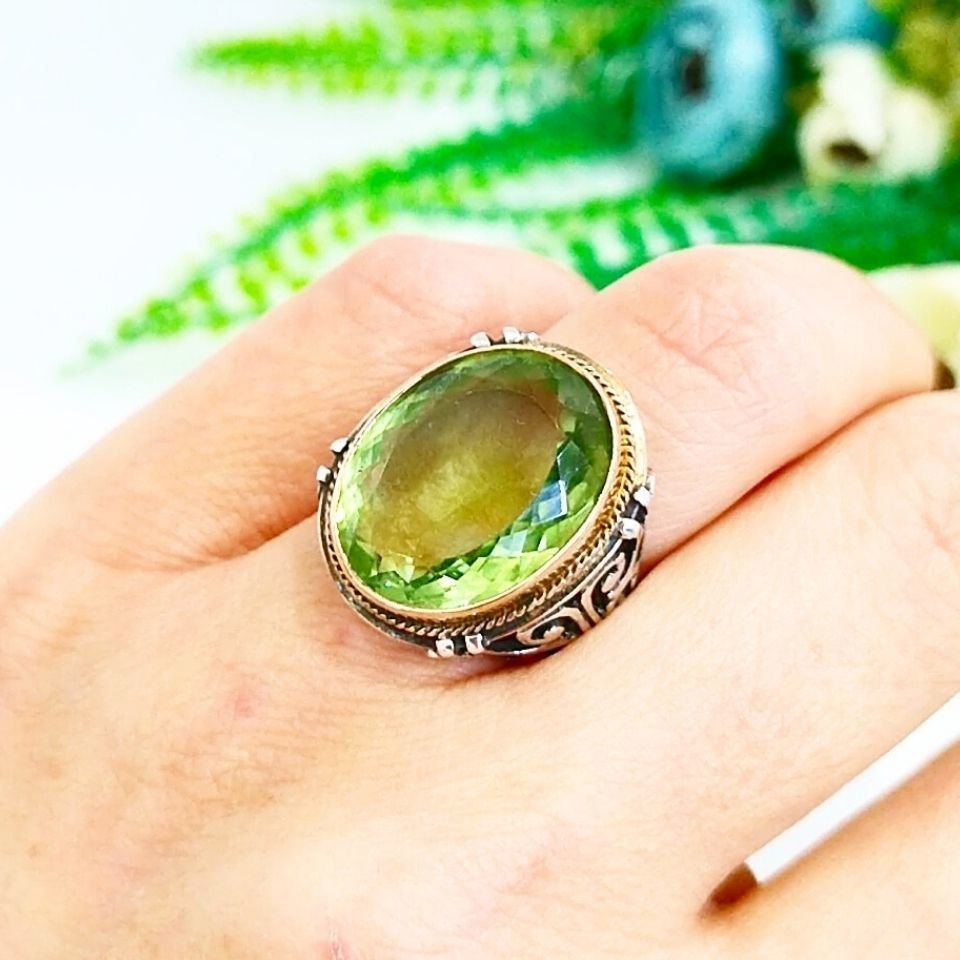 Green Topaz Taşı Erkek Yüzük - ERY38