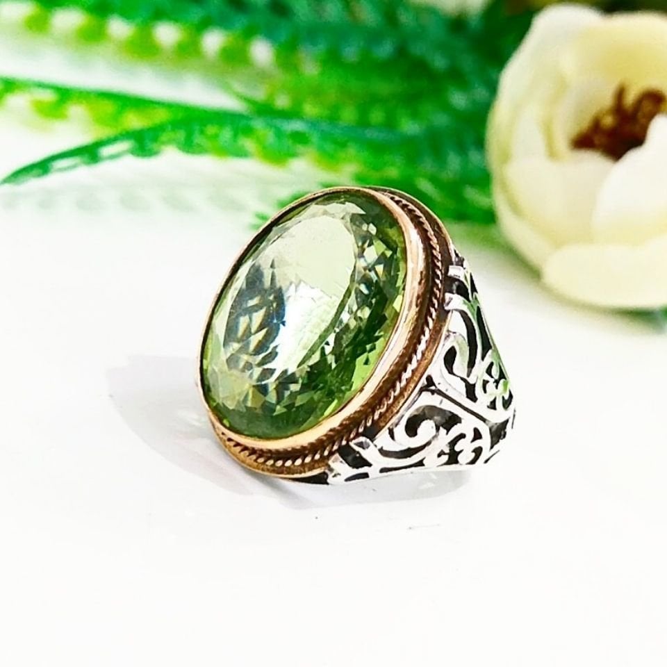 Green Topaz Taşı Erkek Yüzük - ERY38
