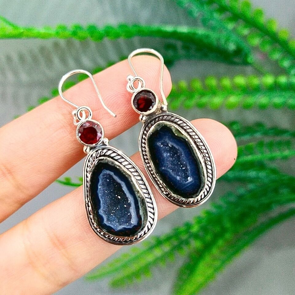 Black Druzy Akik Özel Tasarım Küpe