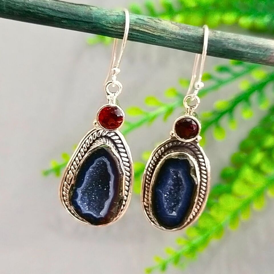 Black Druzy Akik Özel Tasarım Küpe