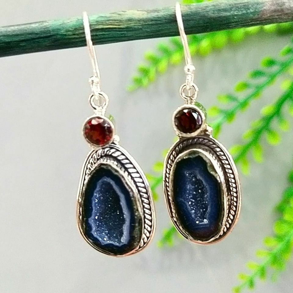 Black Druzy Akik Özel Tasarım Küpe