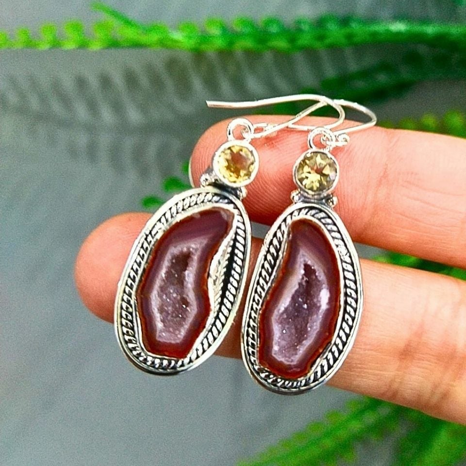 Druzy Akik Özel Tasarım Küpe