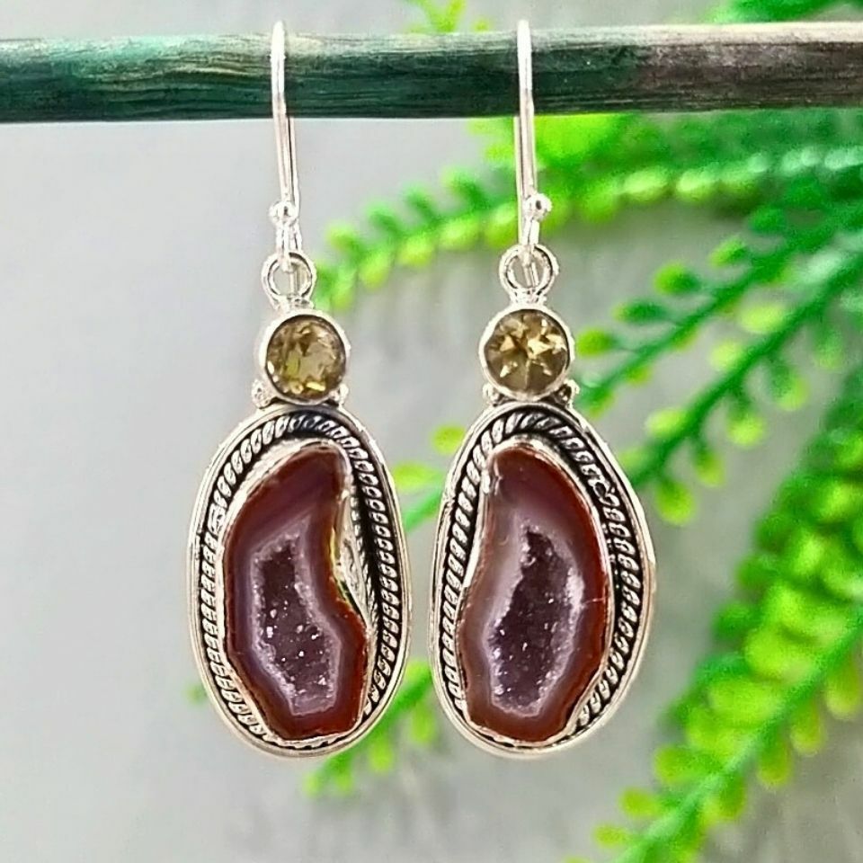 Druzy Akik Özel Tasarım Küpe