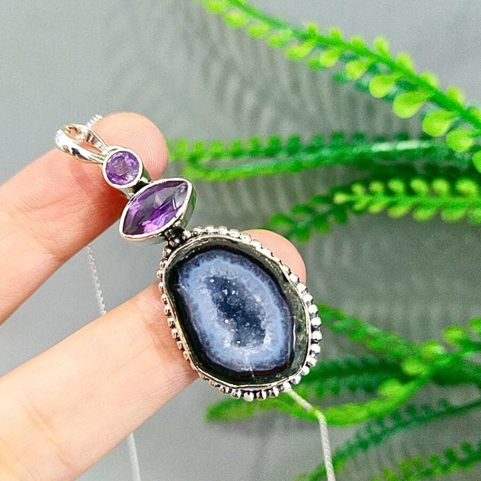 Black Druzy Akik Özel Tasarım Kolye