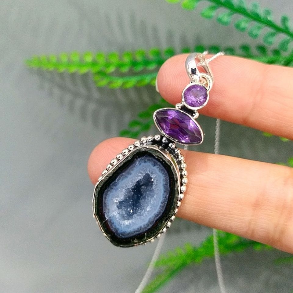 Black Druzy Akik Özel Tasarım Kolye