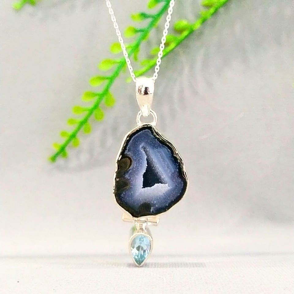 Black Druzy Akik Özel Tasarım Kolye