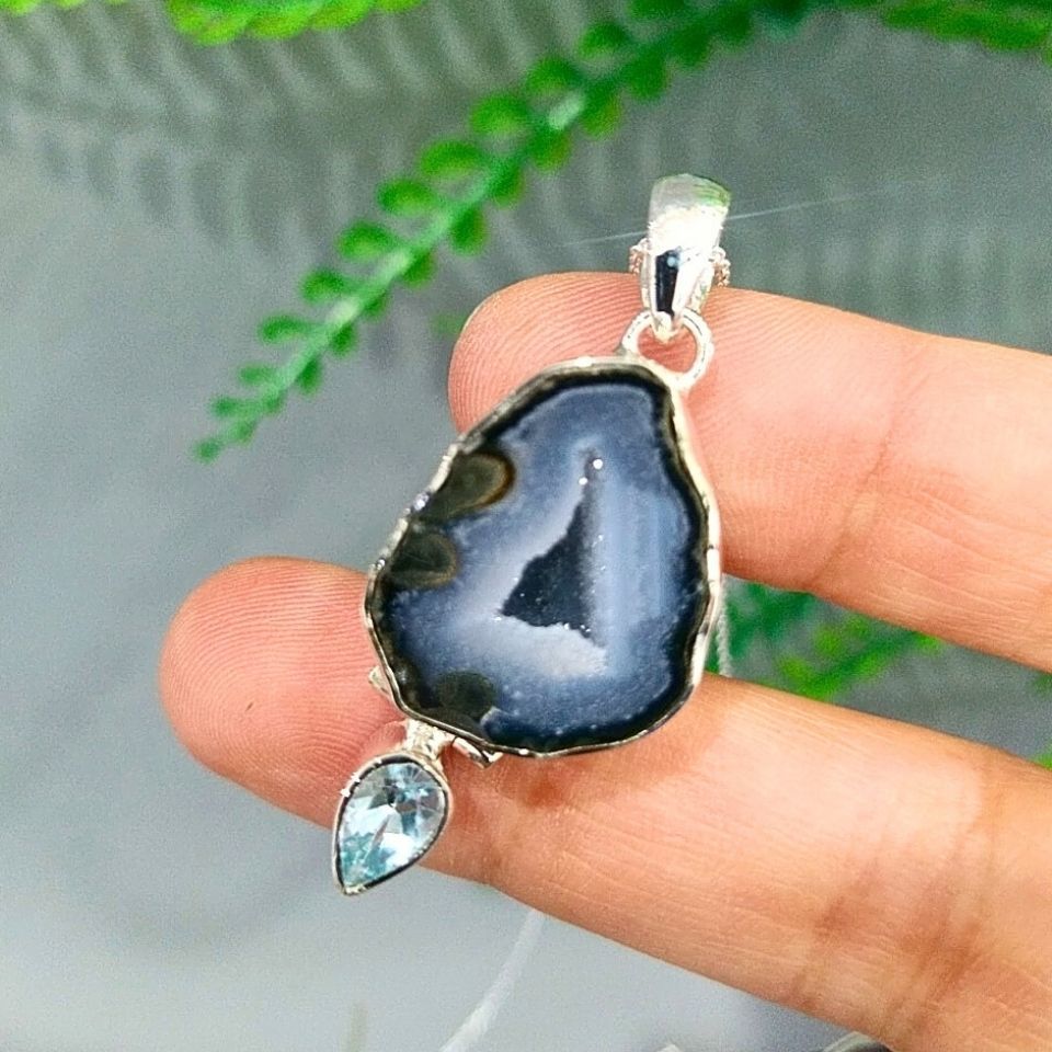 Black Druzy Akik Özel Tasarım Kolye