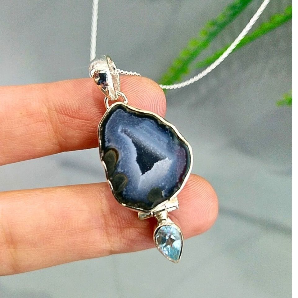 Black Druzy Akik Özel Tasarım Kolye