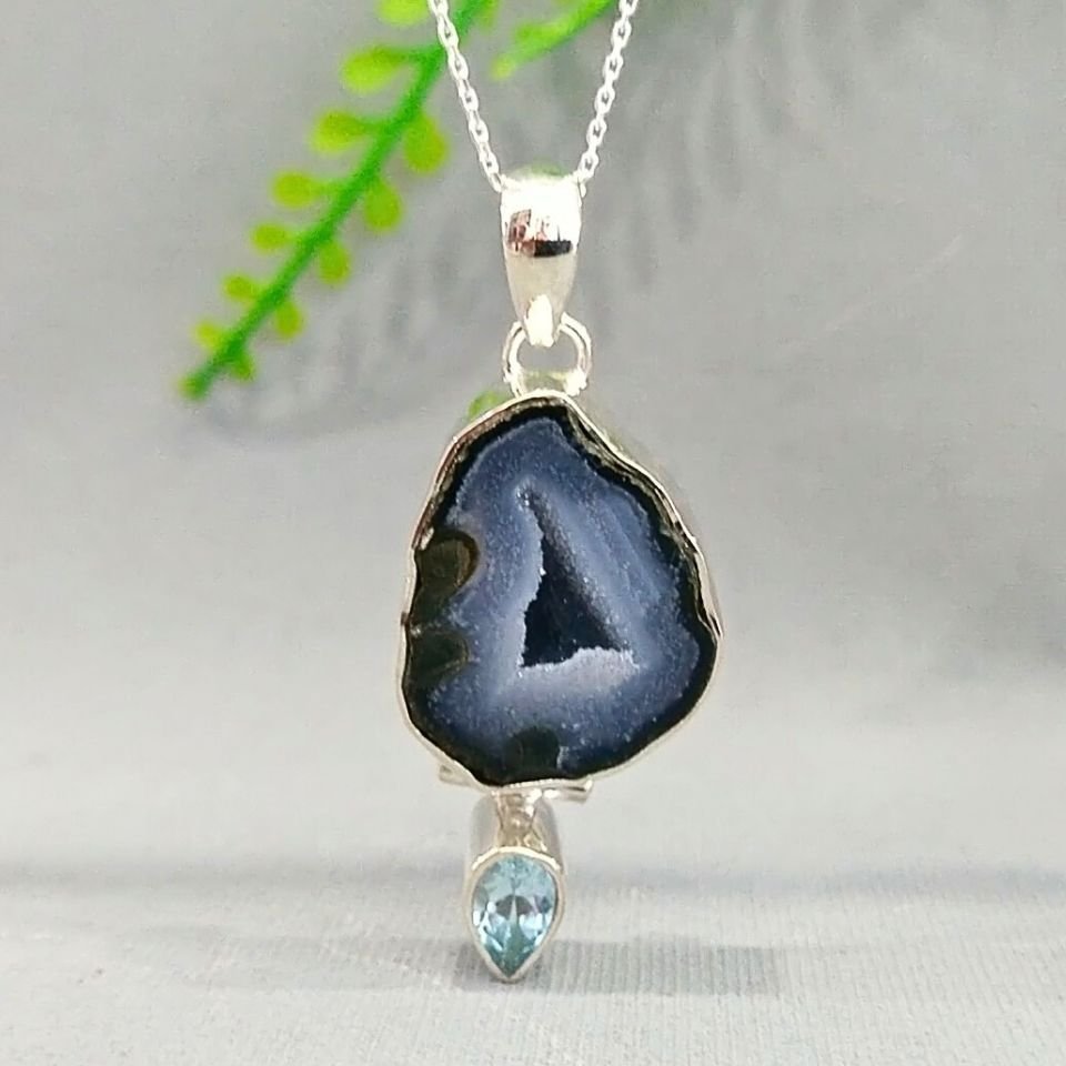 Black Druzy Akik Özel Tasarım Kolye