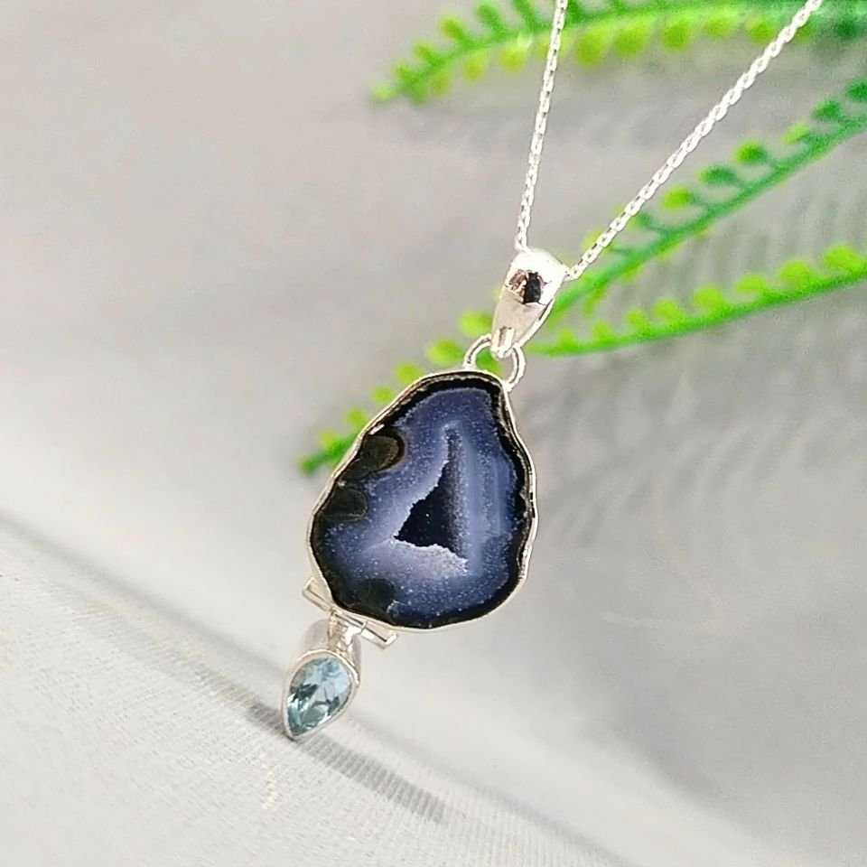 Black Druzy Akik Özel Tasarım Kolye