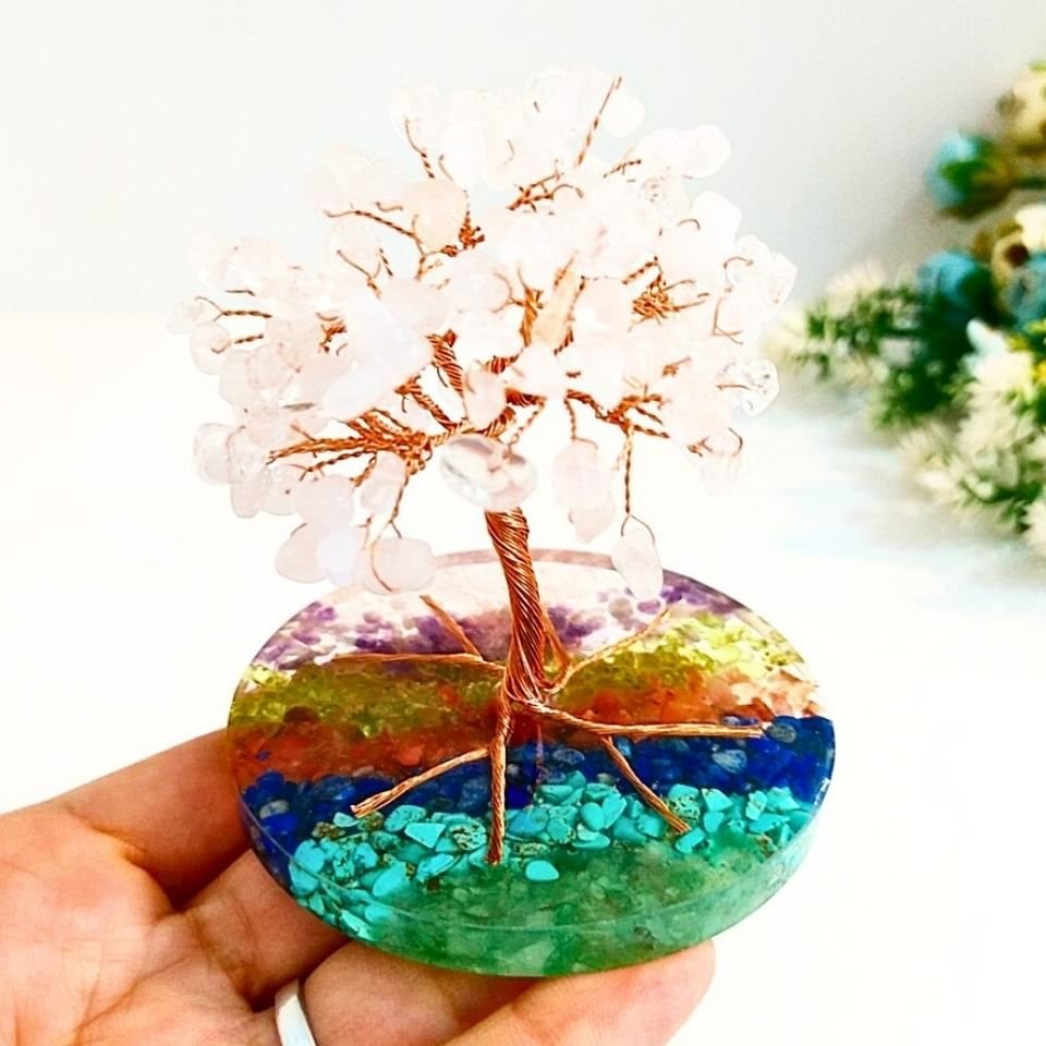 Rose Quartz - 7 Chakra Natural Stone Tree of Life