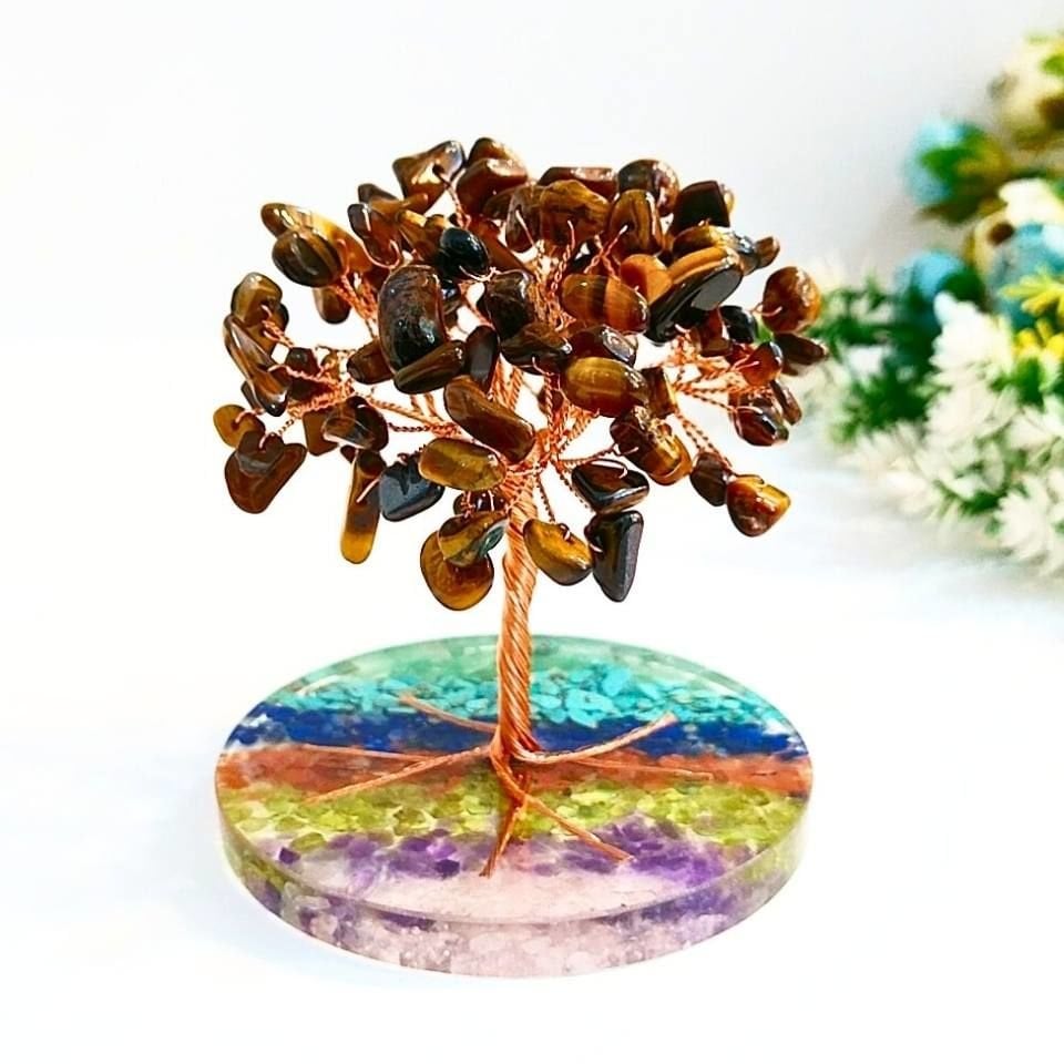 Tiger Eye - 7 Chakra Natural Stone Tree of Life
