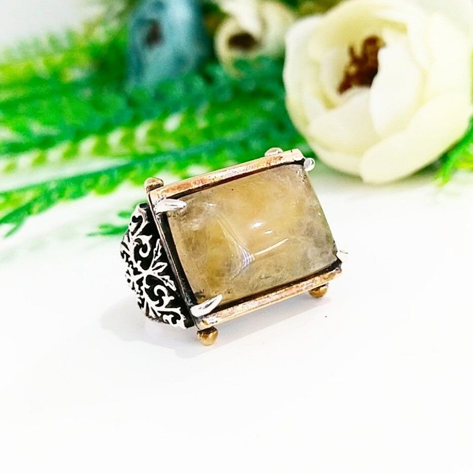 Yellow Quartz Stone Men's Ring - ERY52