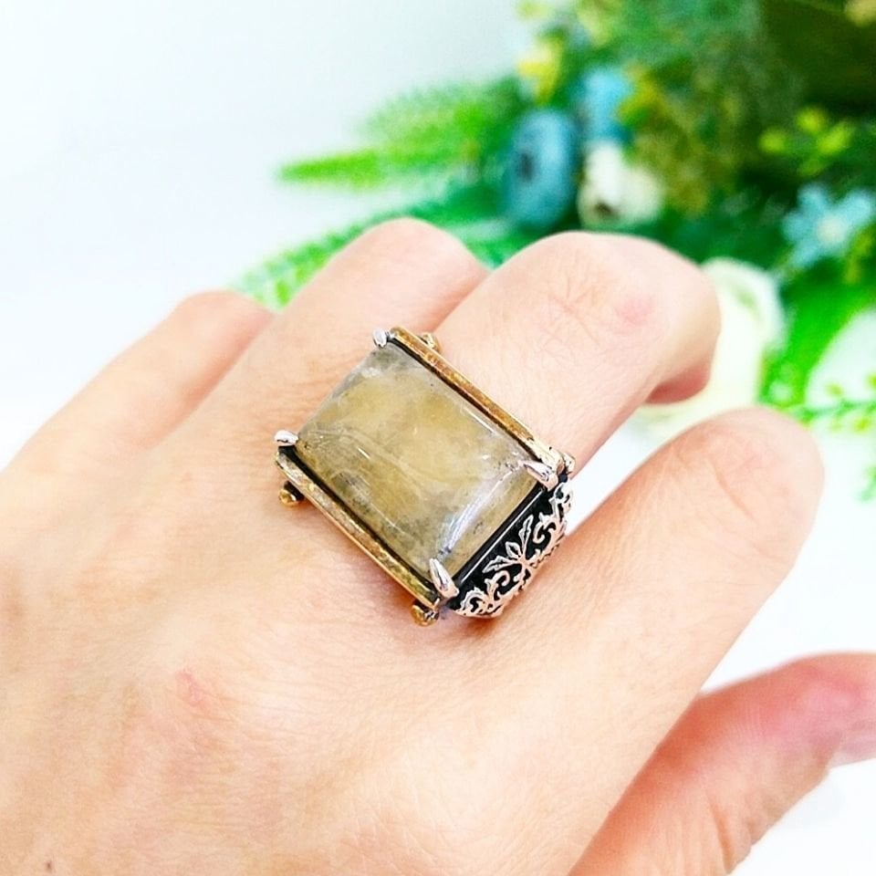Yellow Quartz Stone Men's Ring - ERY52