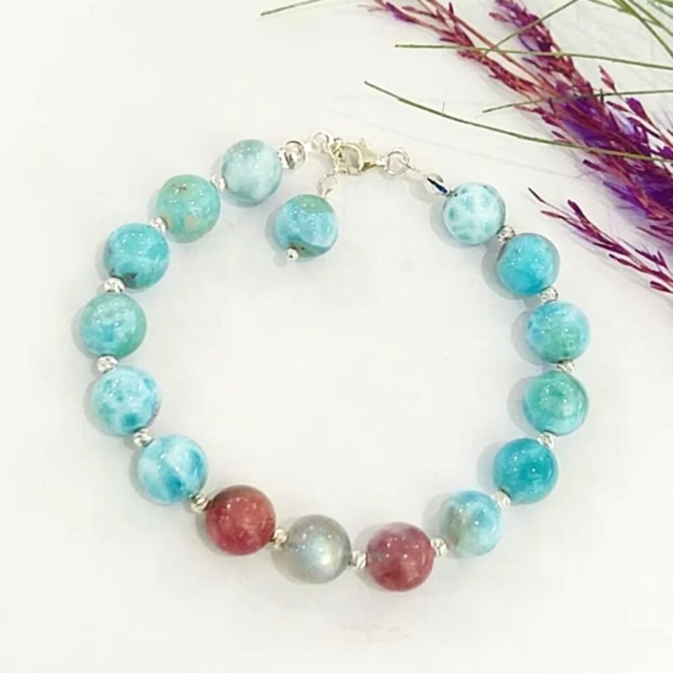 Larimar Turmalin Labradorit Taşı Bileklik