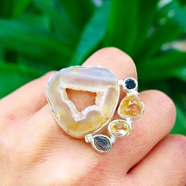 Sitrin Topaz Herkimer Özel Tasarım Yüzük