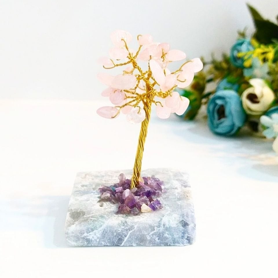 Rosenquarz und Fluorit Stein Baum des Lebens Objekt