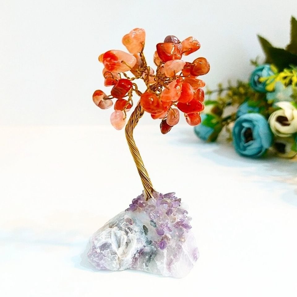 Agate and Fluorite Stone Tree of Life Object
