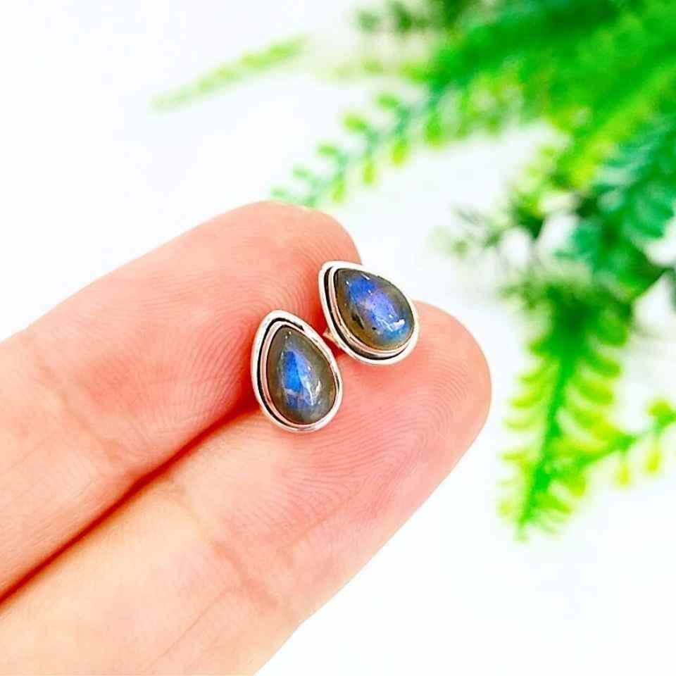 Labradorit Taşı Doğal Taş Gümüş Küpe 00574