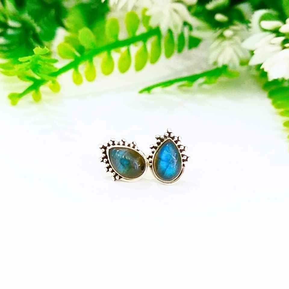 Labradorit Taşı Doğal Taş Gümüş Küpe 00576
