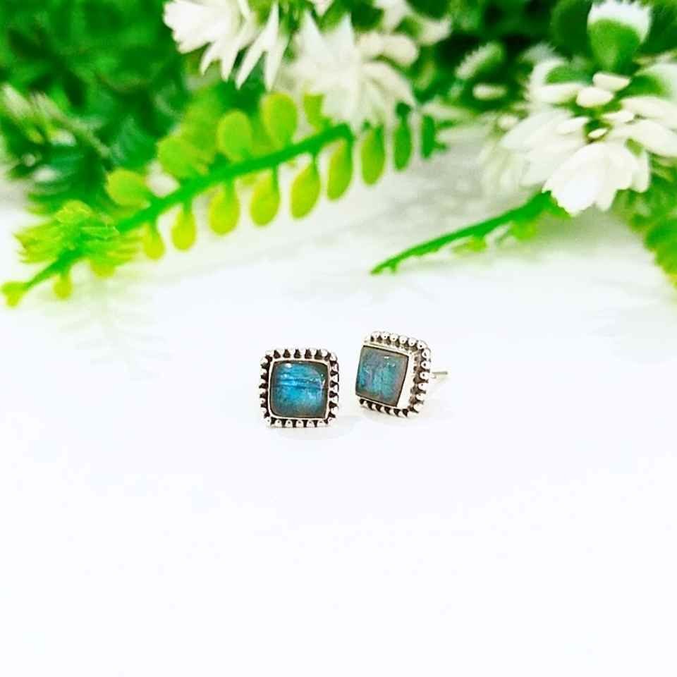 Labradorite Stone Natural Stone Silver Earrings 00577