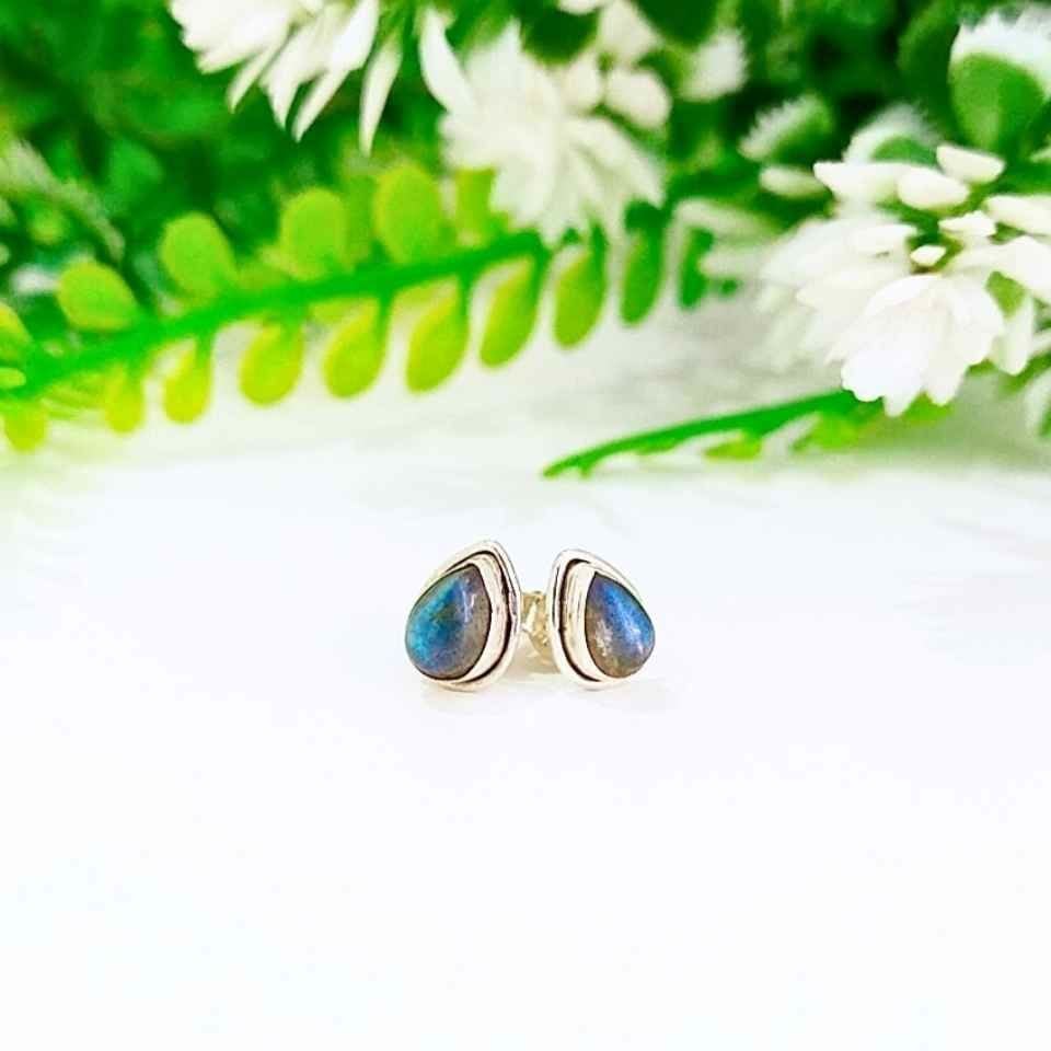 Labradorit Taşı Doğal Taş Gümüş Küpe 00578