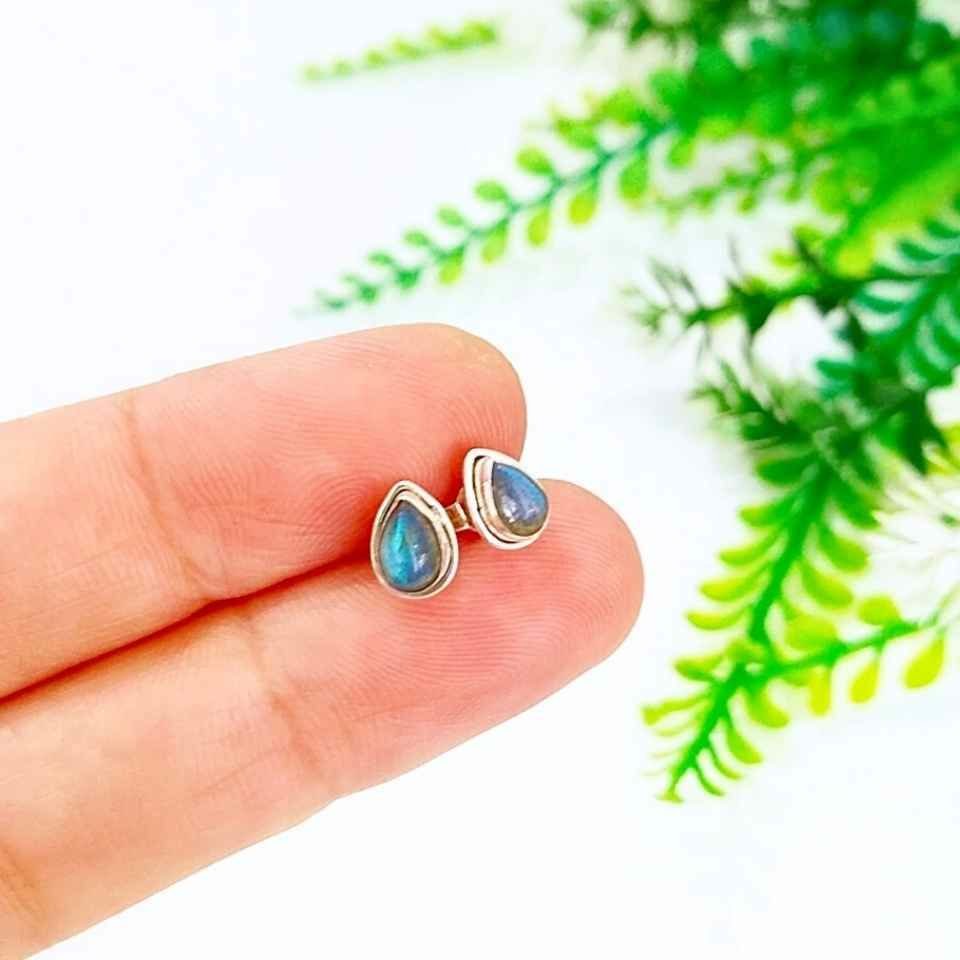 Labradorit Taşı Doğal Taş Gümüş Küpe 00578
