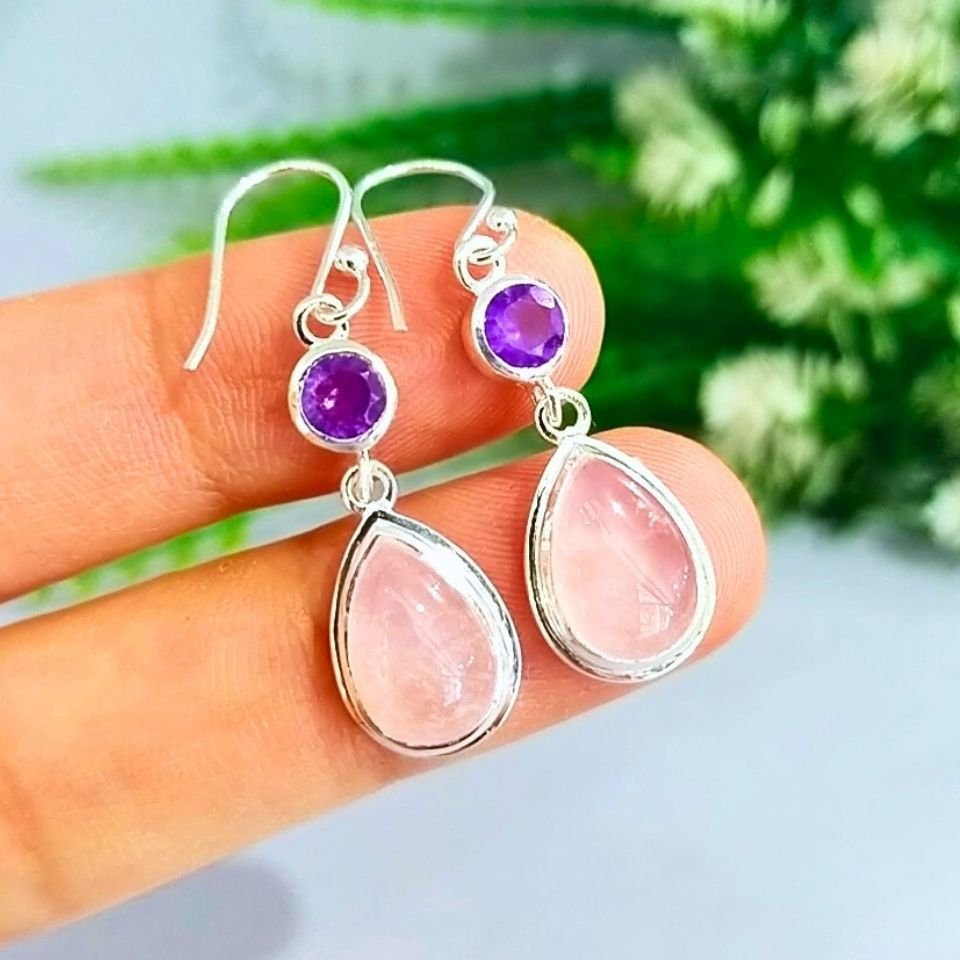 Pink Quartz Stone Natural Stone Earrings - KP851