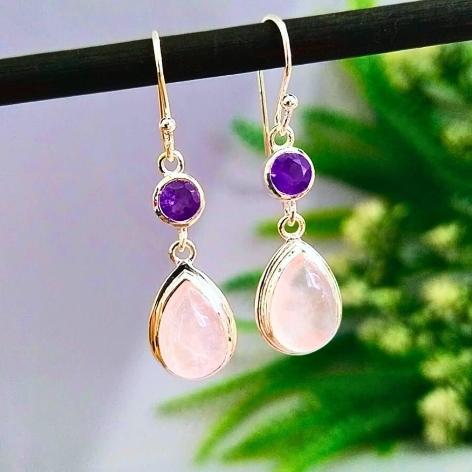 Pink Quartz Stone Natural Stone Earrings - KP851