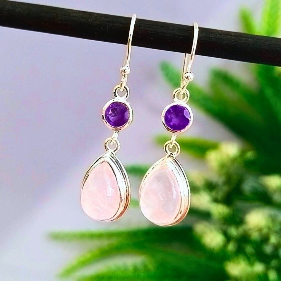 Pink Quartz Stone Natural Stone Earrings - KP851